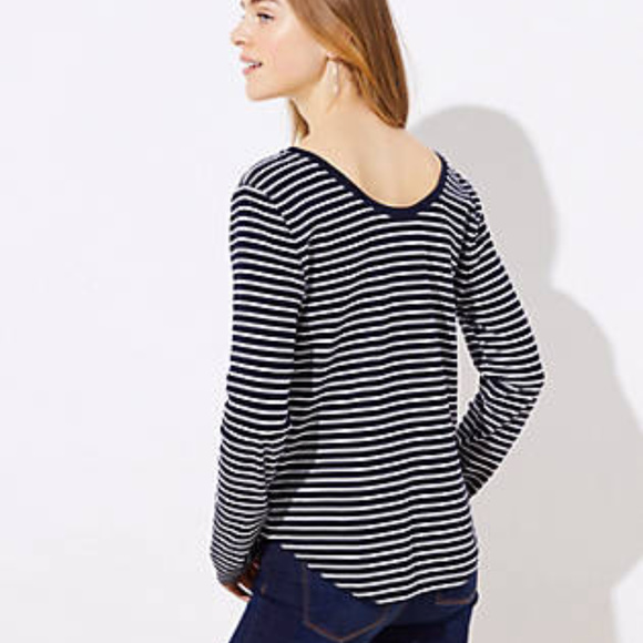 LOFT Petite Striped Scoop Neck Tee - Picture 3 of 3